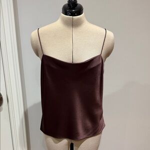 Alice + Olivia Harmon Drapey Slip Tank in Maroon Dark Brown/Purple LG